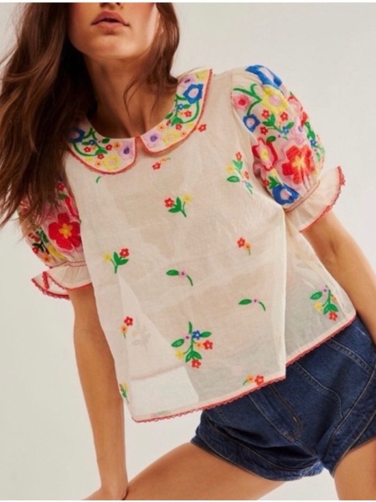 Free People Tops - Bloggers fave Free People Flowers of Love embroidered sheer top ecru SZ small